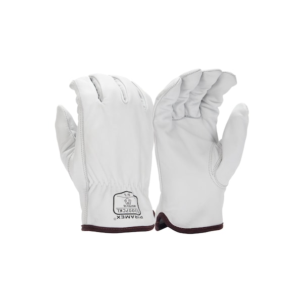 Pyramex Leather Drivers Gloves, Premium Grain Goatskin, Slip-on, Keystone Thumb, Gunn Cut, White, S 1 PR GL3007CKS - main